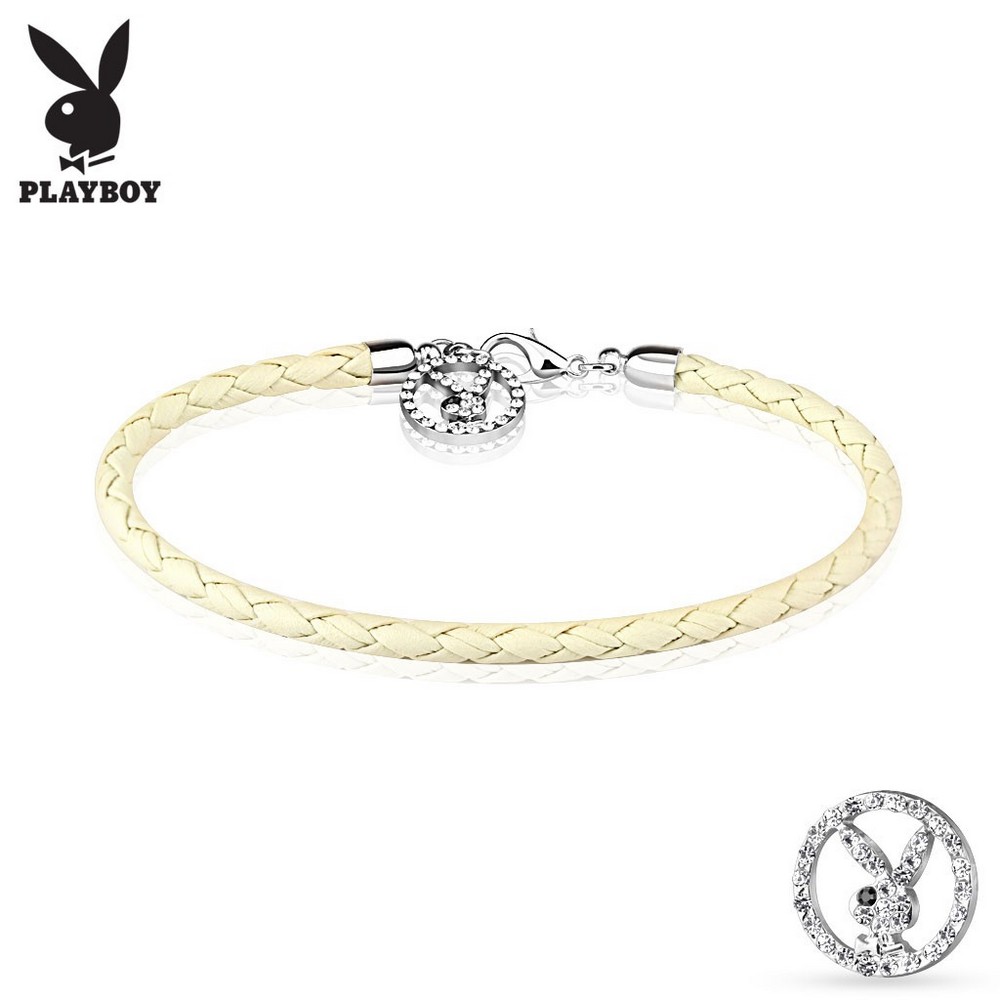 Bracelet Playboy Multi Ouvert Gemmed Logo rond en simili cuir tressé  