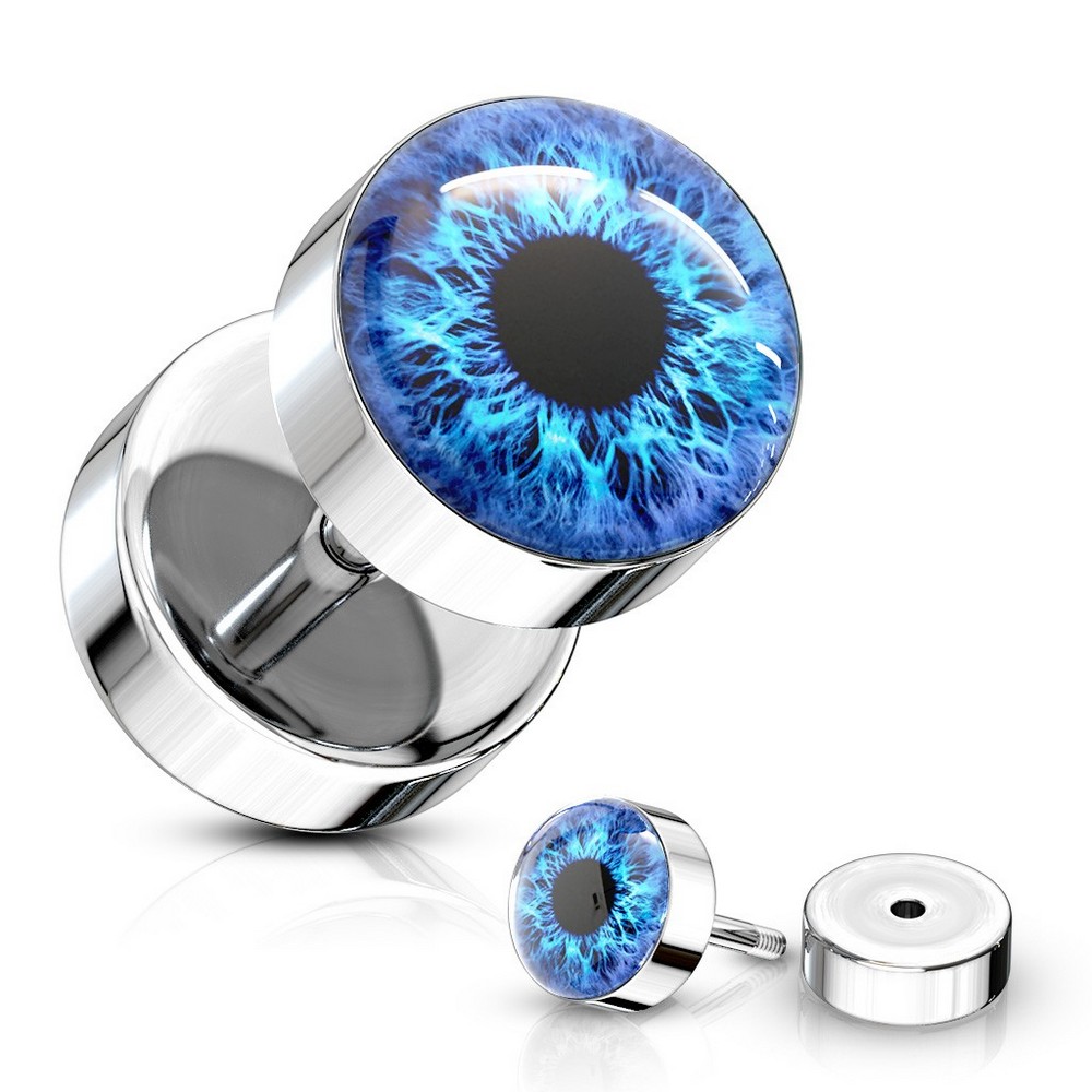 Faux Plug eyeball incrusté en acier chirurgical 316L - bleu