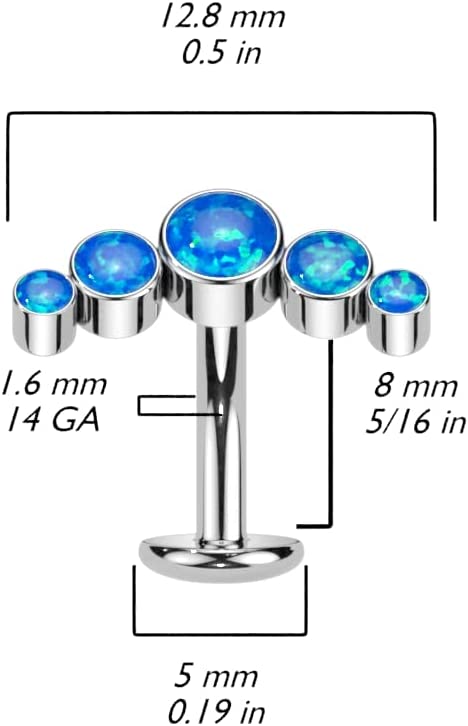 Piercing nombril à base convexe flottante sans filetage en titane de qualité implant avec 5 ensembles de lunette ronde en haut courbe opale