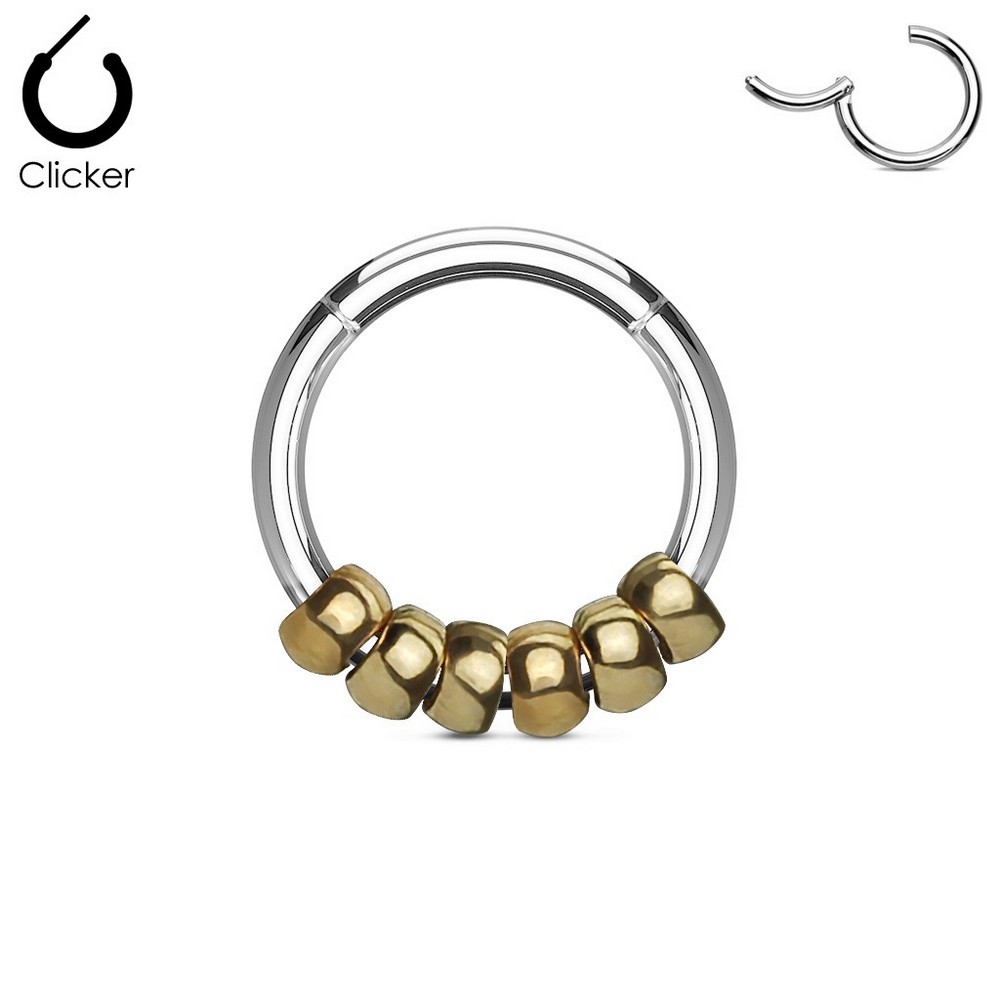 Piercing CBR en acier chirurgical 316L Segment articulé avec bagues en perles d'acier - Gold