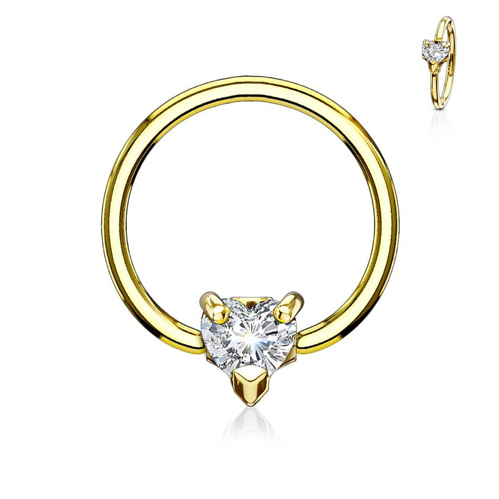 Piercing anneau de cordon captif Directionnel Multi CZ Cœur - Gold/clair