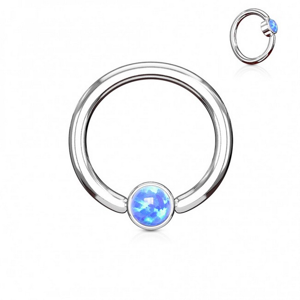 Piercing CBR Opal cylindre rond en acier chirurgical 316L - Opal bleu