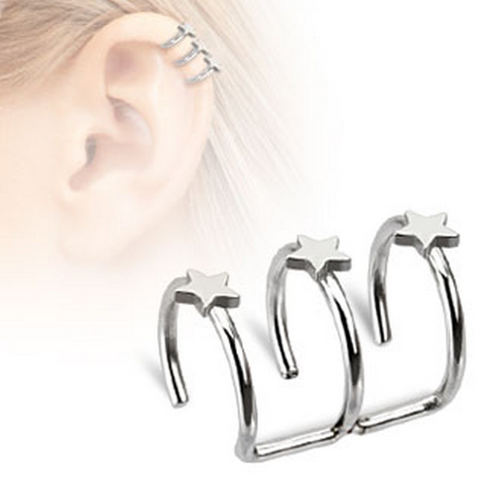 Faux piercing oreille Stars s avec clip de fermeture triple anneau en acier chirurgical 316L