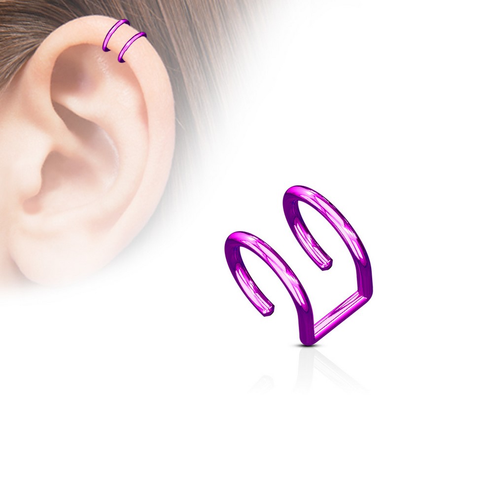 Faux piercing oreille Anneau de fermeture double IP sur Titane Acier chirurgical 316L  - pourpre