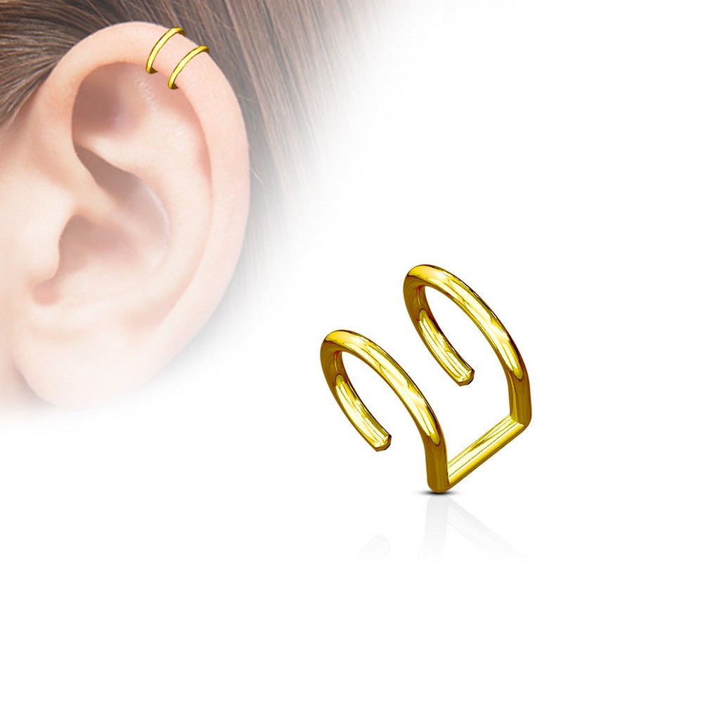 Faux piercing oreille Anneau de fermeture double IP sur Titane Acier chirurgical 316L  - Gold