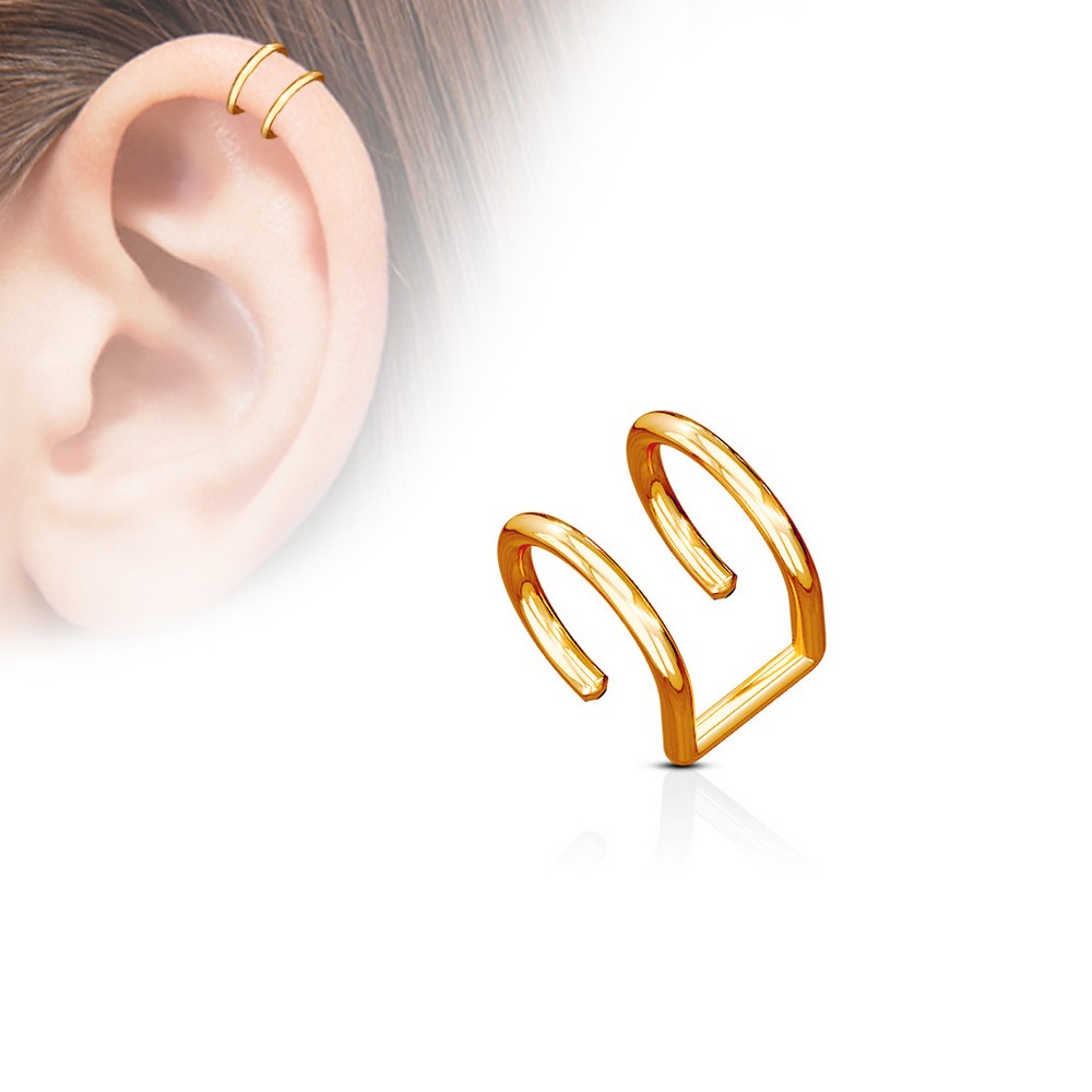 Faux piercing oreille Anneau de fermeture double IP sur Titane Acier chirurgical 316L  - Rose Gold