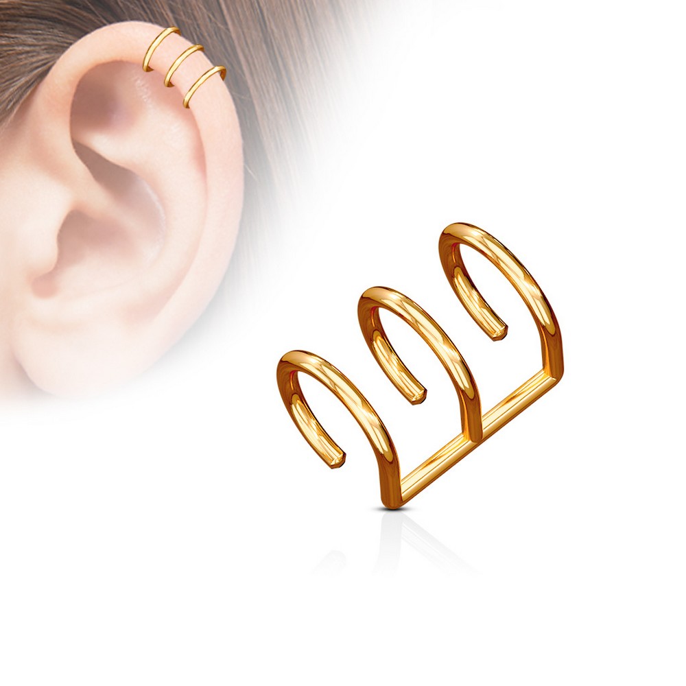 Faux piercing oreille Fermeture Triple Ring Titanium IP sur Acier chirurgical 316L   - Rose Gold