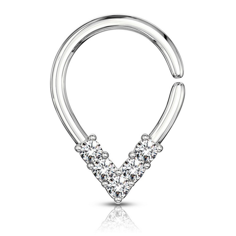 Piercing anneau pour cartilage, tragus, septum 5 cz bordée en forme de poire - Platinum/clair