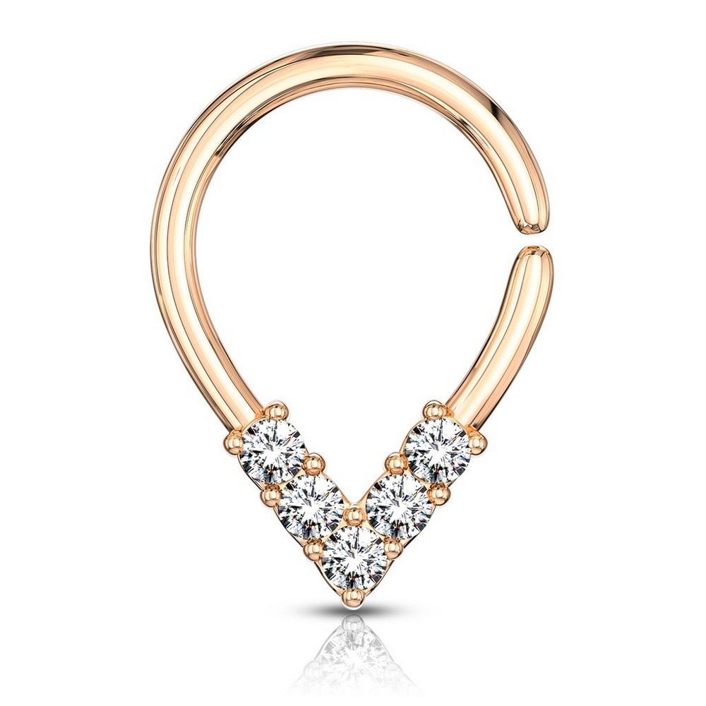 Piercing anneau pour cartilage, tragus, septum 5 cz bordée en forme de poire - Rose Gold/clair