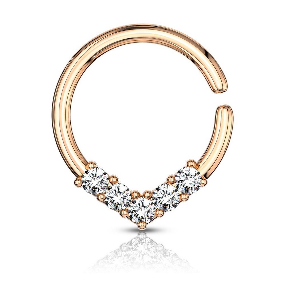 Piercing anneau pour cartilage, tragus, septum 5 cz mis en forme de v - Rose Gold/clair