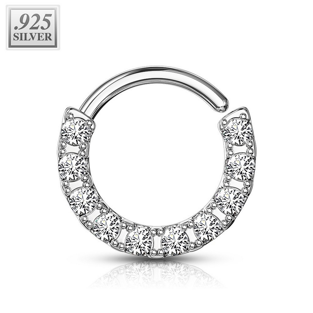 Piercing anneau 10 bordée cz pour cartilage, tragus, septum en argent 925 - Platinum/clair