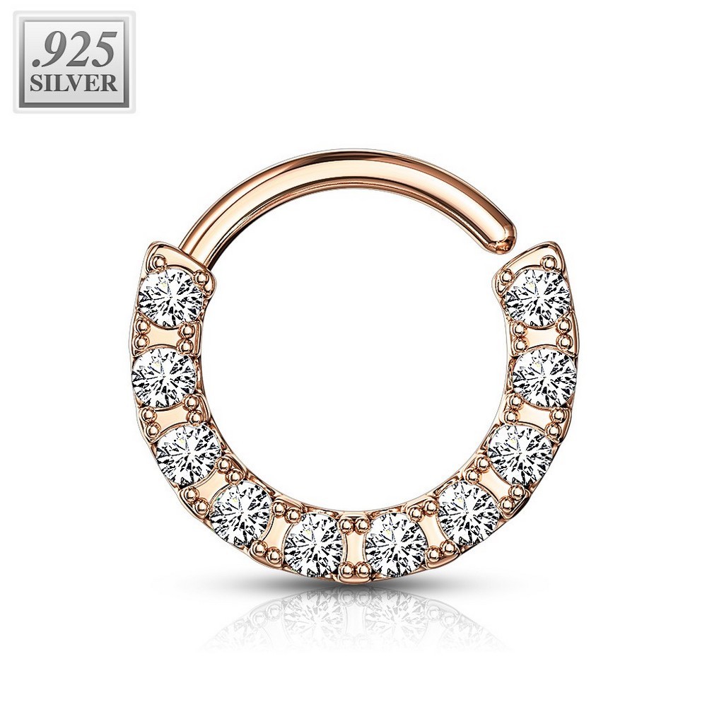 Piercing anneau 10 bordée cz pour cartilage, tragus, septum en argent 925 - Rose Gold/clair