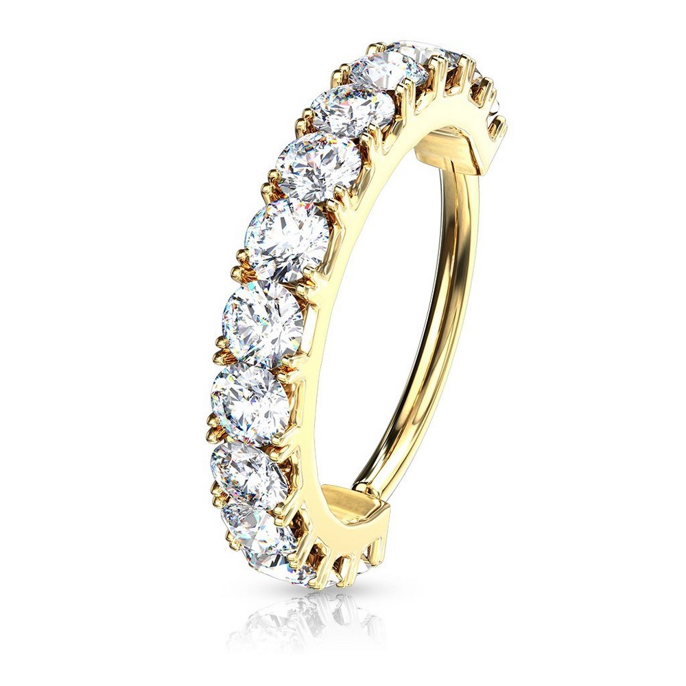 Piercing anneau pour cartilage, tragus, septum cz bordée pliables - Gold/clair