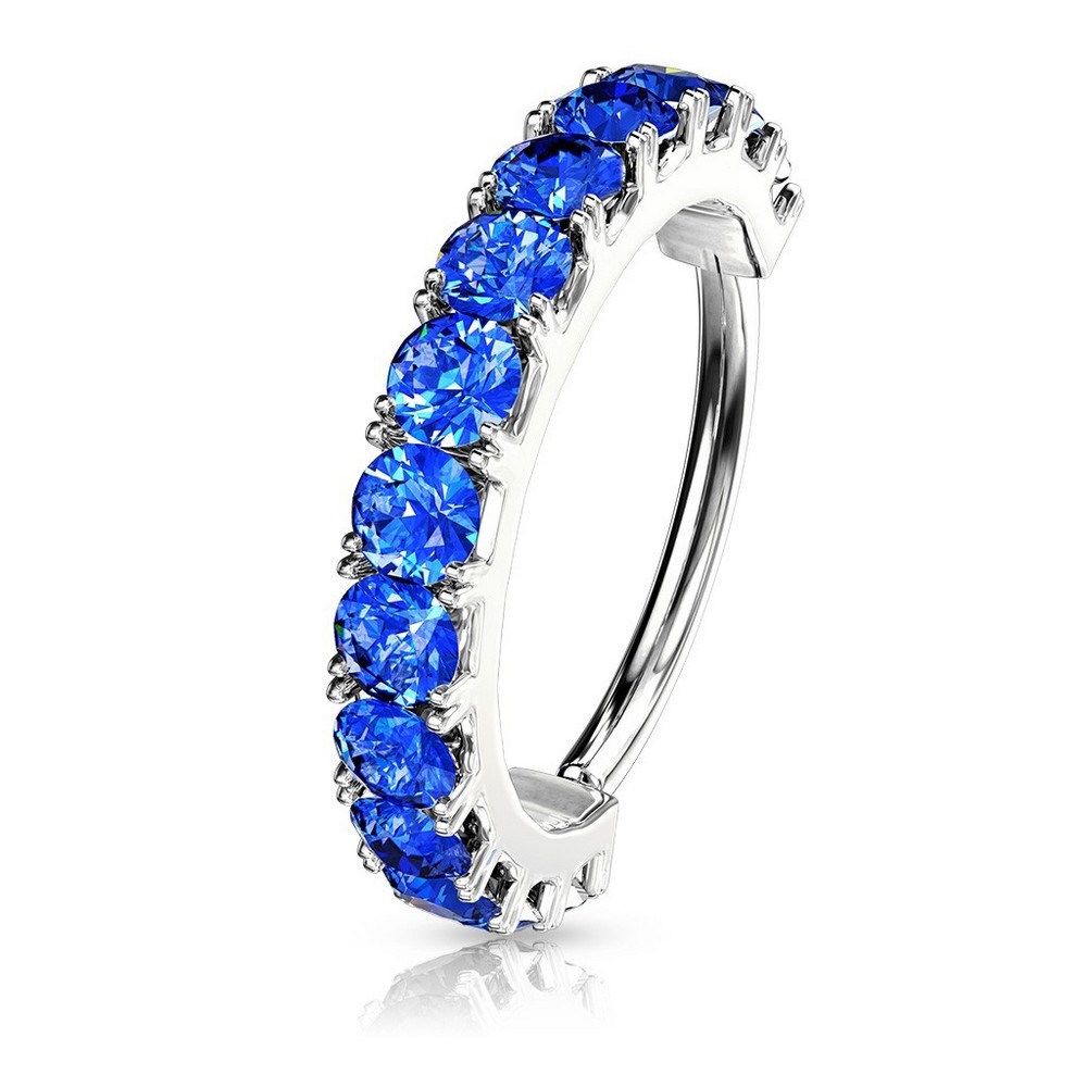Piercing anneau pour cartilage, tragus, septum cz bordée pliables - Platinum/bleu