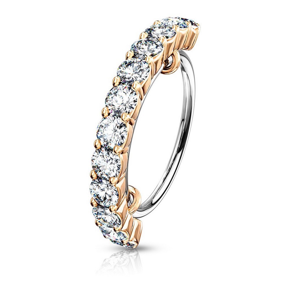 Piercing anneau pour cartilage, tragus, septum demi-cercle bordée cz acier chirurgical 316L - Rose Gold/clair