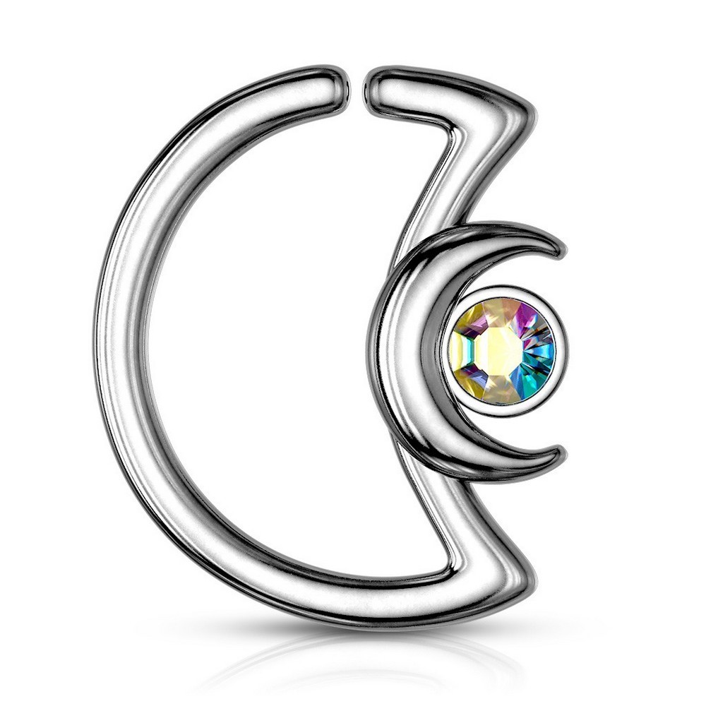Piercing anneau pour cartilage croissant de lune avec cristal en acier chirurgical 316L - Aurora Borealis