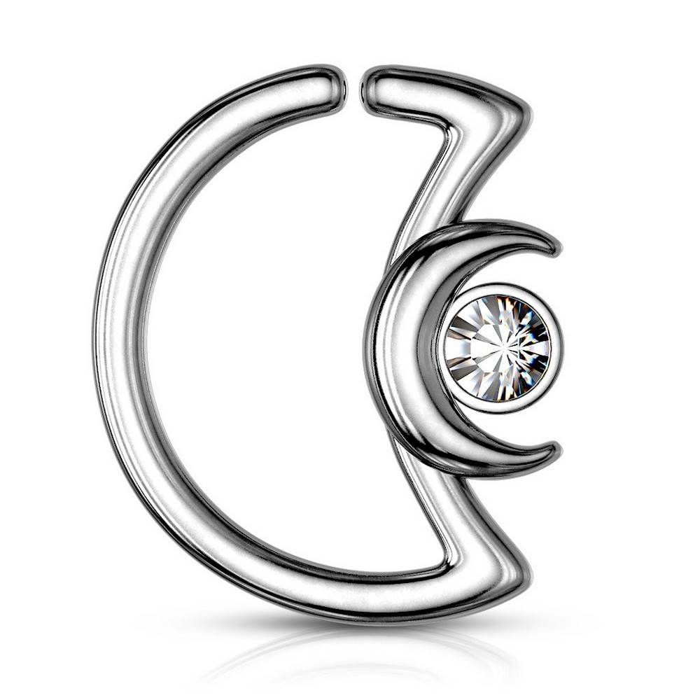 Piercing anneau pour cartilage croissant de lune avec cristal en acier chirurgical 316L - clair