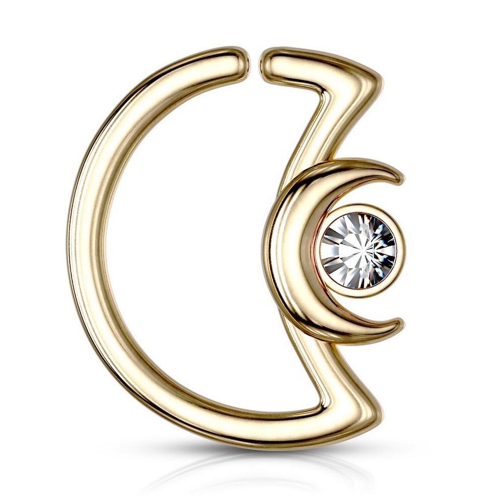 Piercing anneau pour cartilage croissant de lune avec cristal en acier chirurgical 316L - Gold/clair