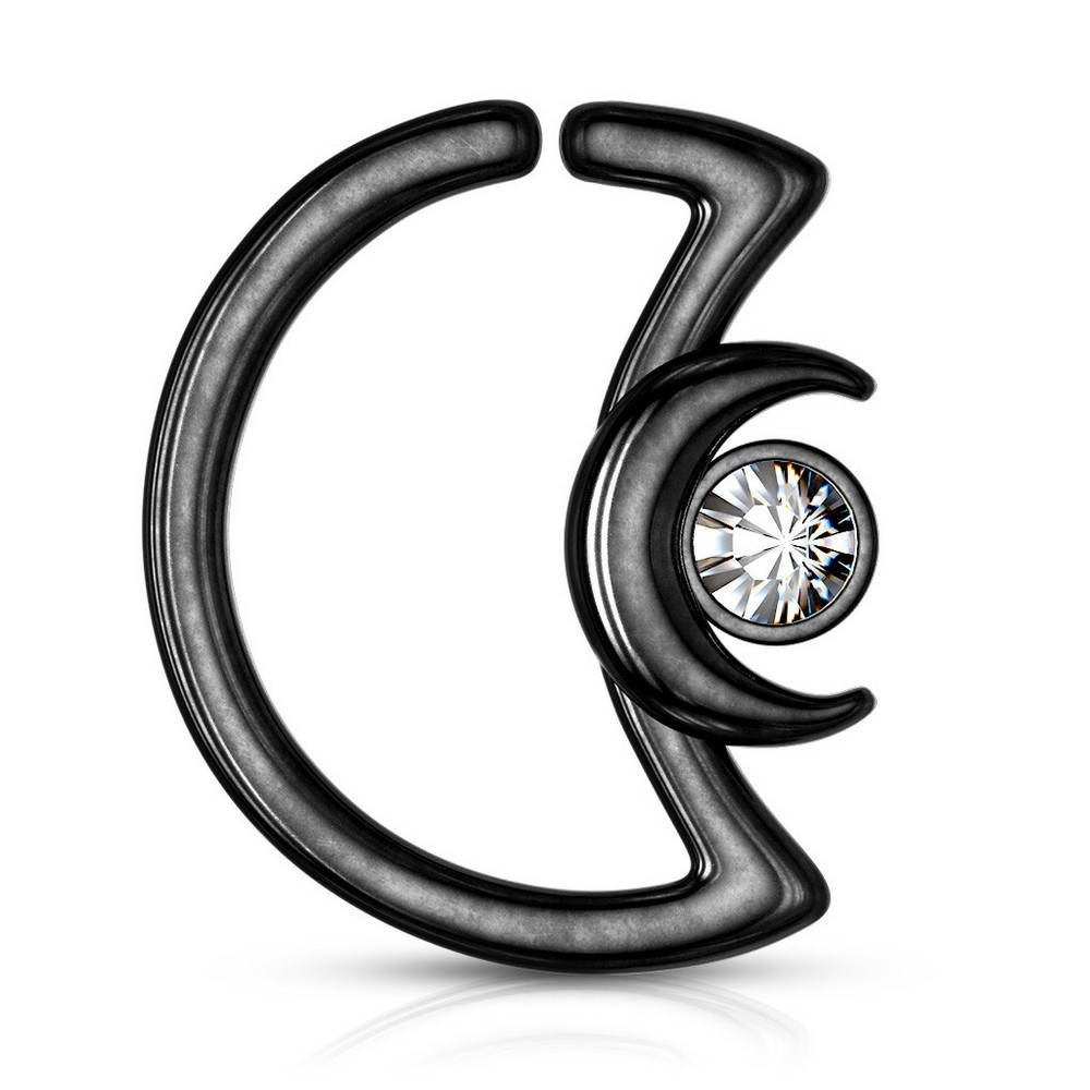 Piercing anneau pour cartilage croissant de lune avec cristal en acier chirurgical 316L - noir/clair