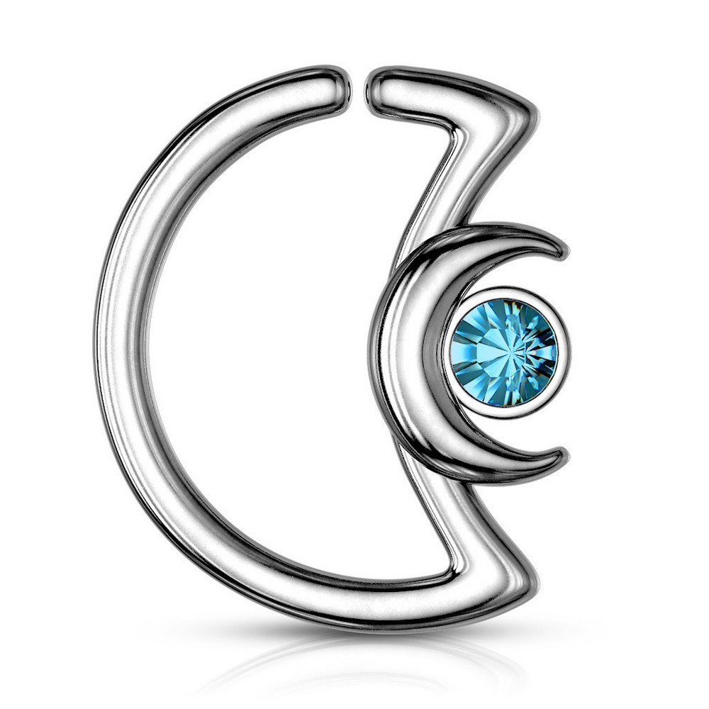 Piercing anneau pour cartilage croissant de lune avec cristal en acier chirurgical 316L - Aqua
