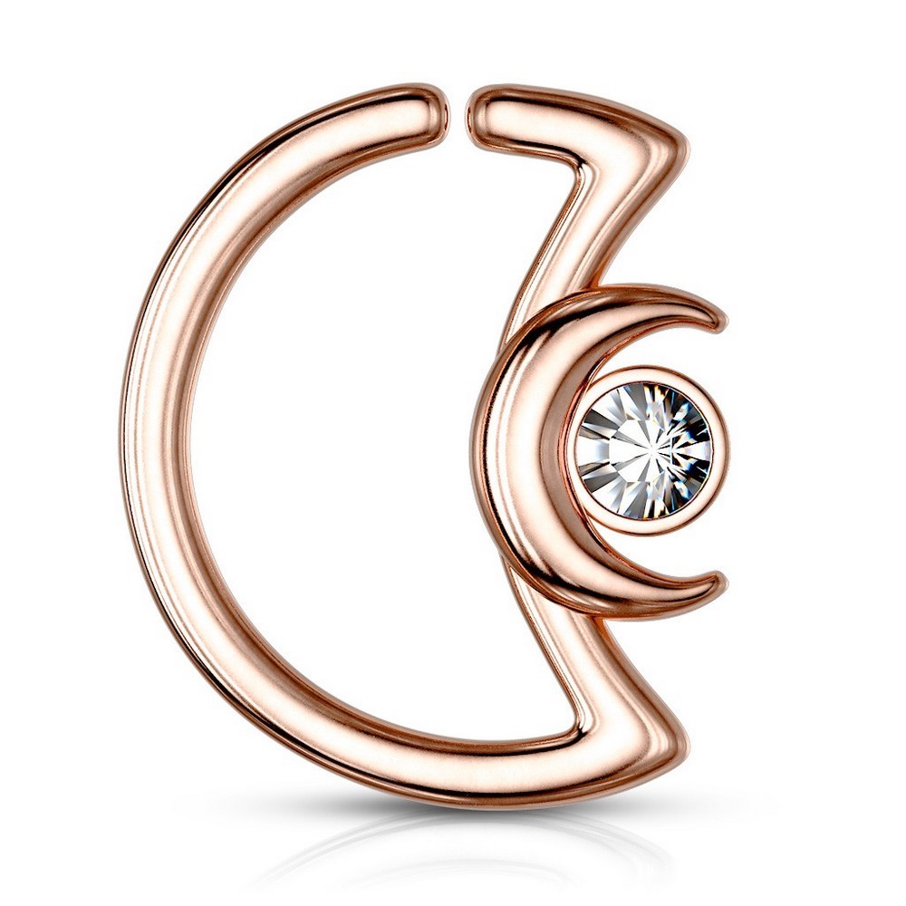 Piercing anneau pour cartilage croissant de lune avec cristal en acier chirurgical 316L - Rose Gold/clair