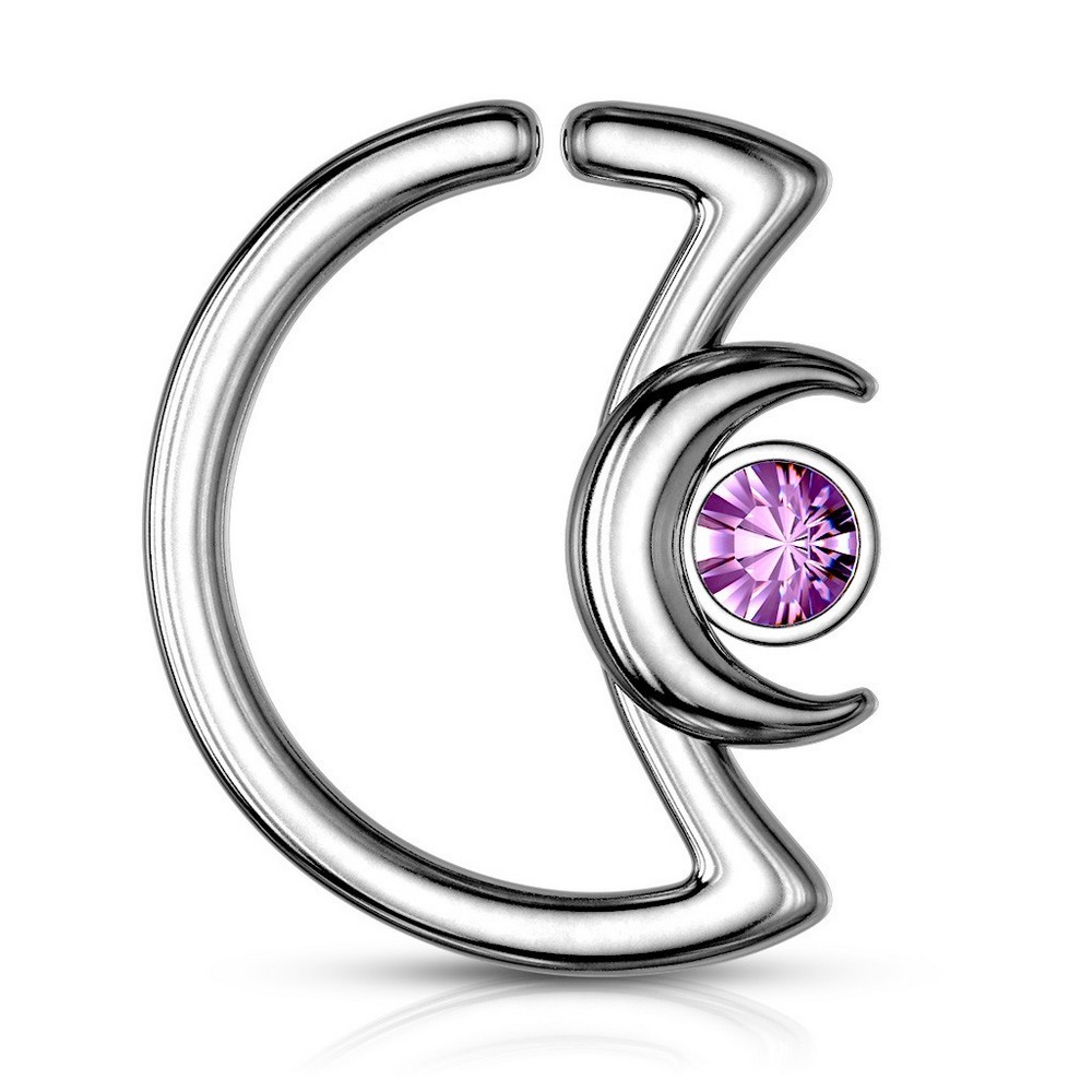 Piercing anneau pour cartilage croissant de lune avec cristal en acier chirurgical 316L - Tanzanite