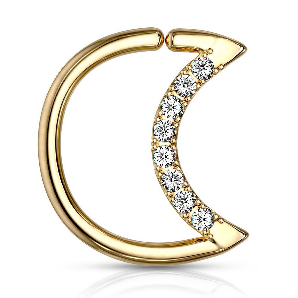 Piercing anneau pour cartilage bordée de cristal du cartilage de l'oreille en forme de croissant de lune - Gold/clair