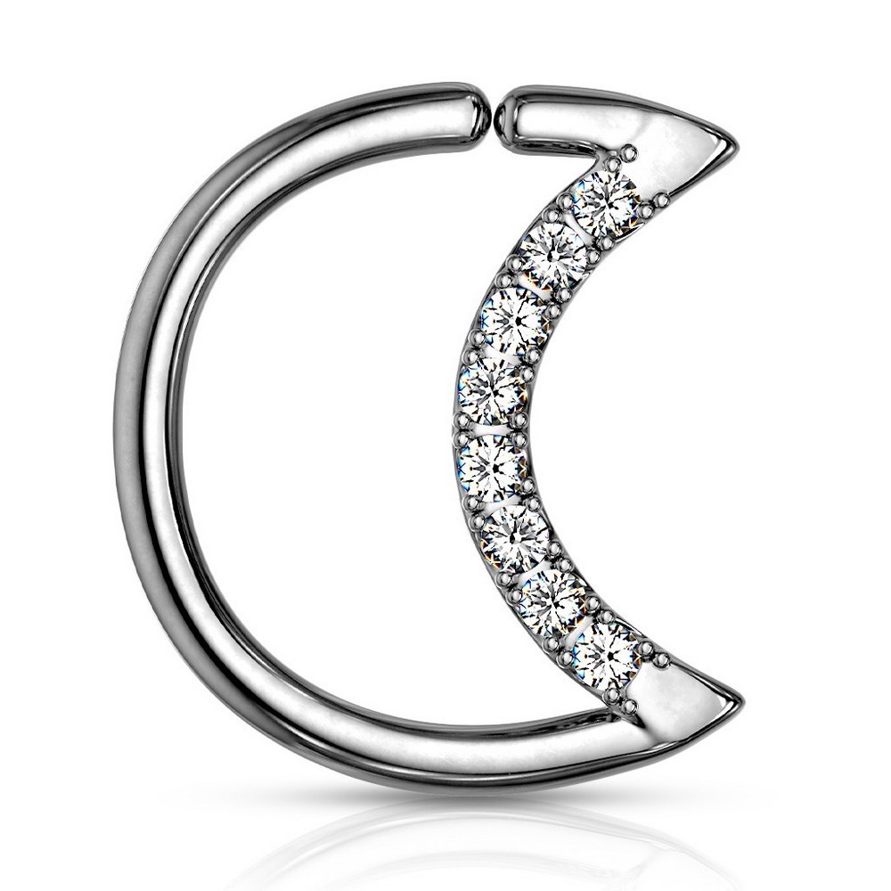 Piercing anneau pour cartilage bordée de cristal du cartilage de l'oreille en forme de croissant de lune - Platinum/clair