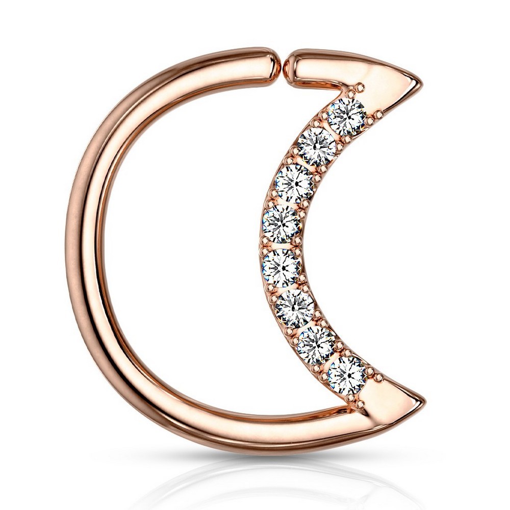 Piercing anneau pour cartilage bordée de cristal du cartilage de l'oreille en forme de croissant de lune - Rose Gold/clair