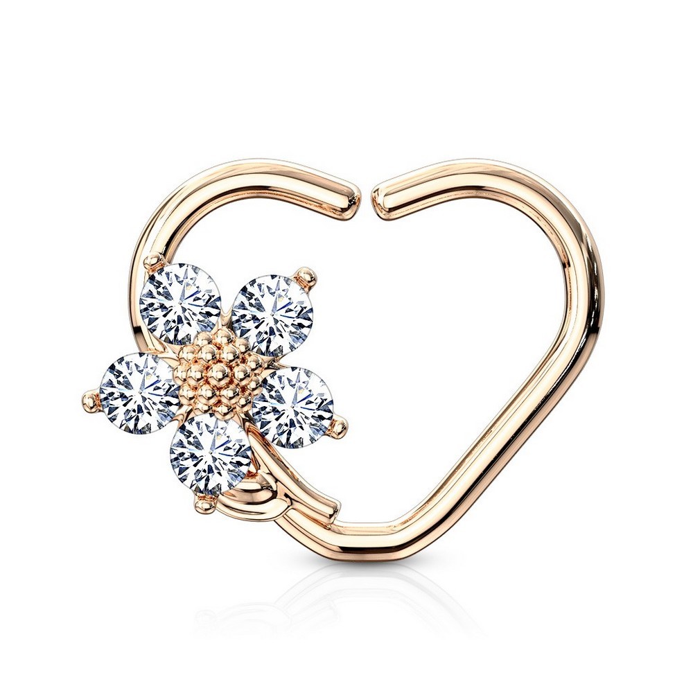 Piercing anneau pour cartilage cz coeur de fleur forme - Right/Rose G/clair