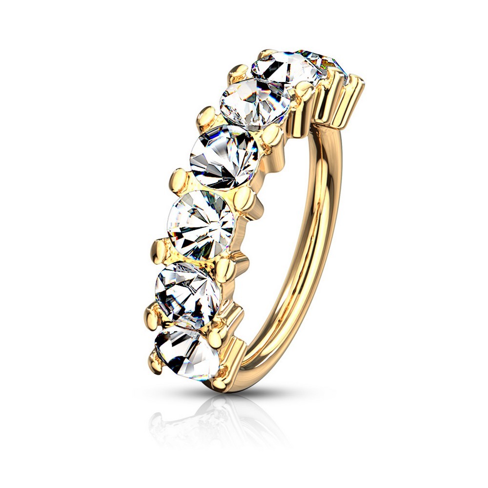 Piercing anneau pour cartilage, arcade, nez gemme 7 bordée en acier chirurgical 316L - Gold/clair