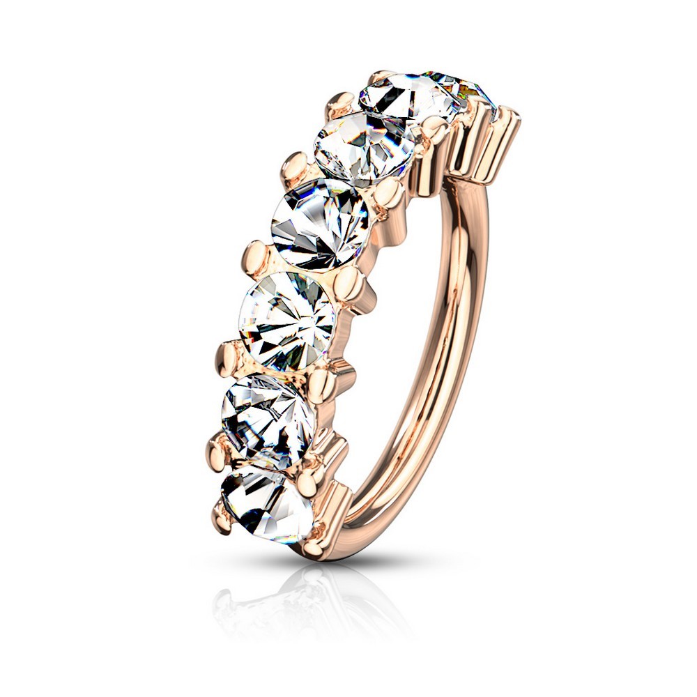 Piercing anneau pour cartilage, arcade, nez gemme 7 bordée en acier chirurgical 316L - Rose Gold/clair