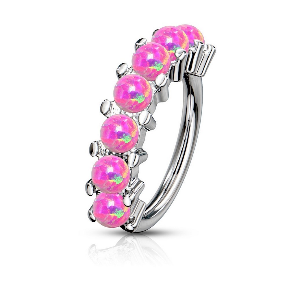 Piercing anneau pour cartilage, arcade, nez 7 opal bordée en acier chirurgical 316L - Opal rose