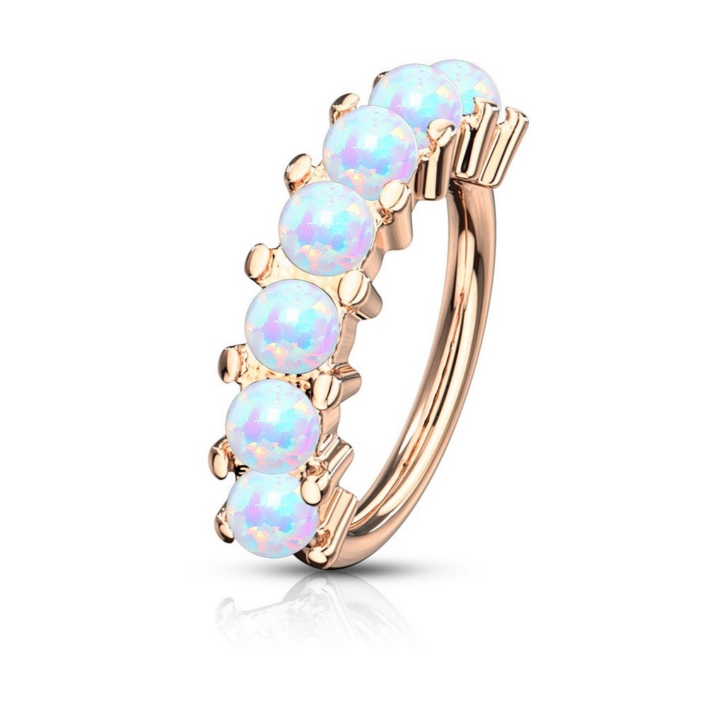 Piercing anneau pour cartilage, arcade, nez 7 opal bordée en acier chirurgical 316L - Rose Gold/Opal blanc