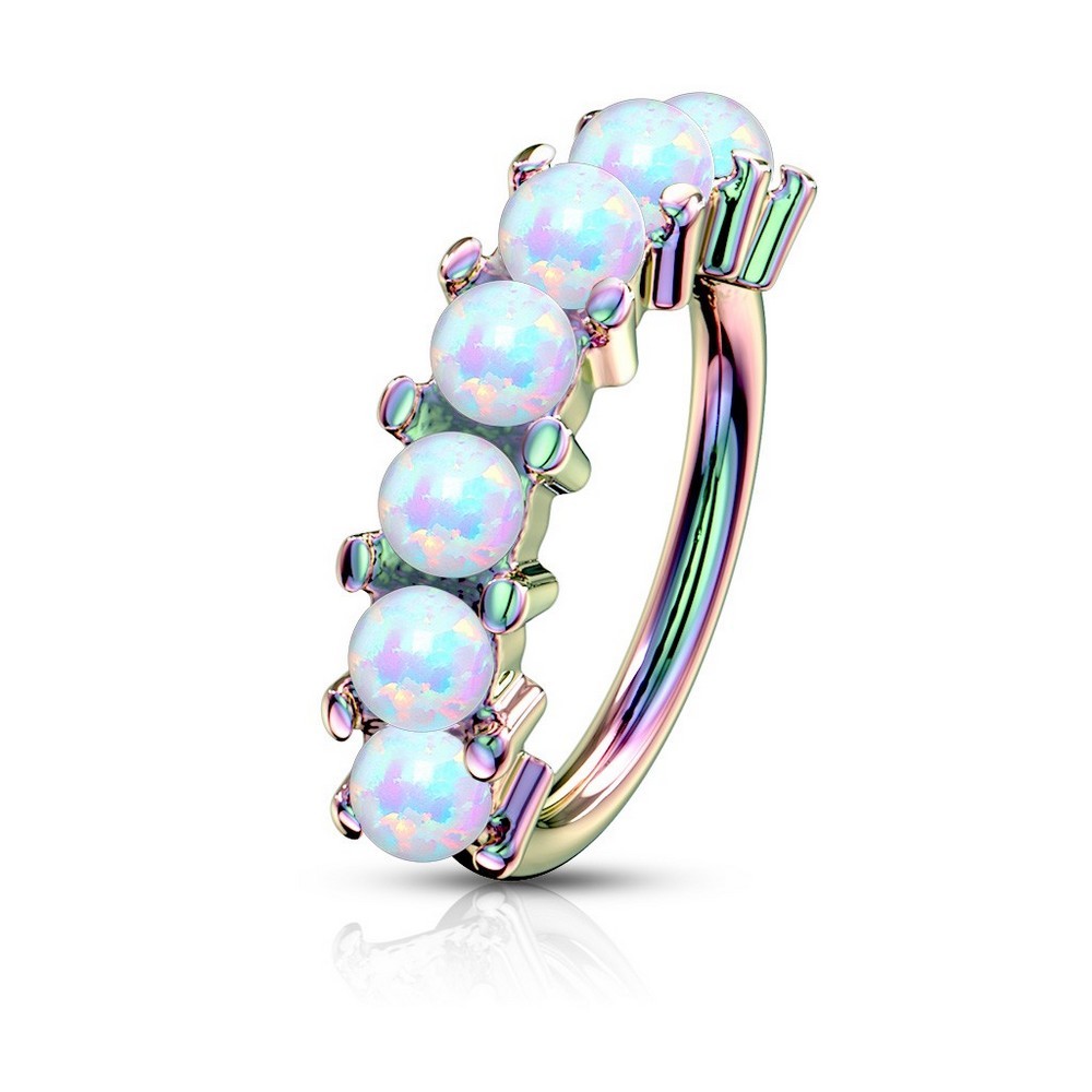 Piercing anneau pour cartilage, arcade, nez 7 opal bordée en acier chirurgical 316L - Rainbow/Opal blanc