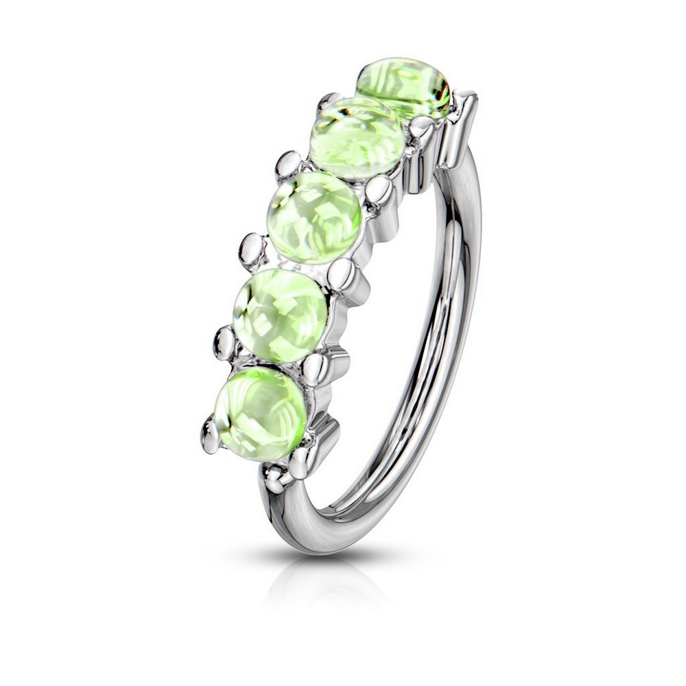 Piercing anneau pour cartilage, arcade, nez 5 pierres éclairante bordée tous ensemble en acier chirurgical 316L - vert