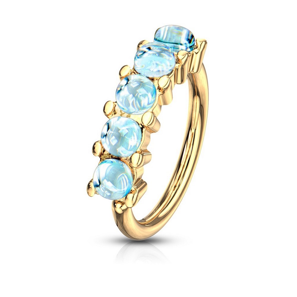 Piercing anneau pour cartilage, arcade, nez 5 pierres éclairante bordée tous ensemble en acier chirurgical 316L - Gold/bleu