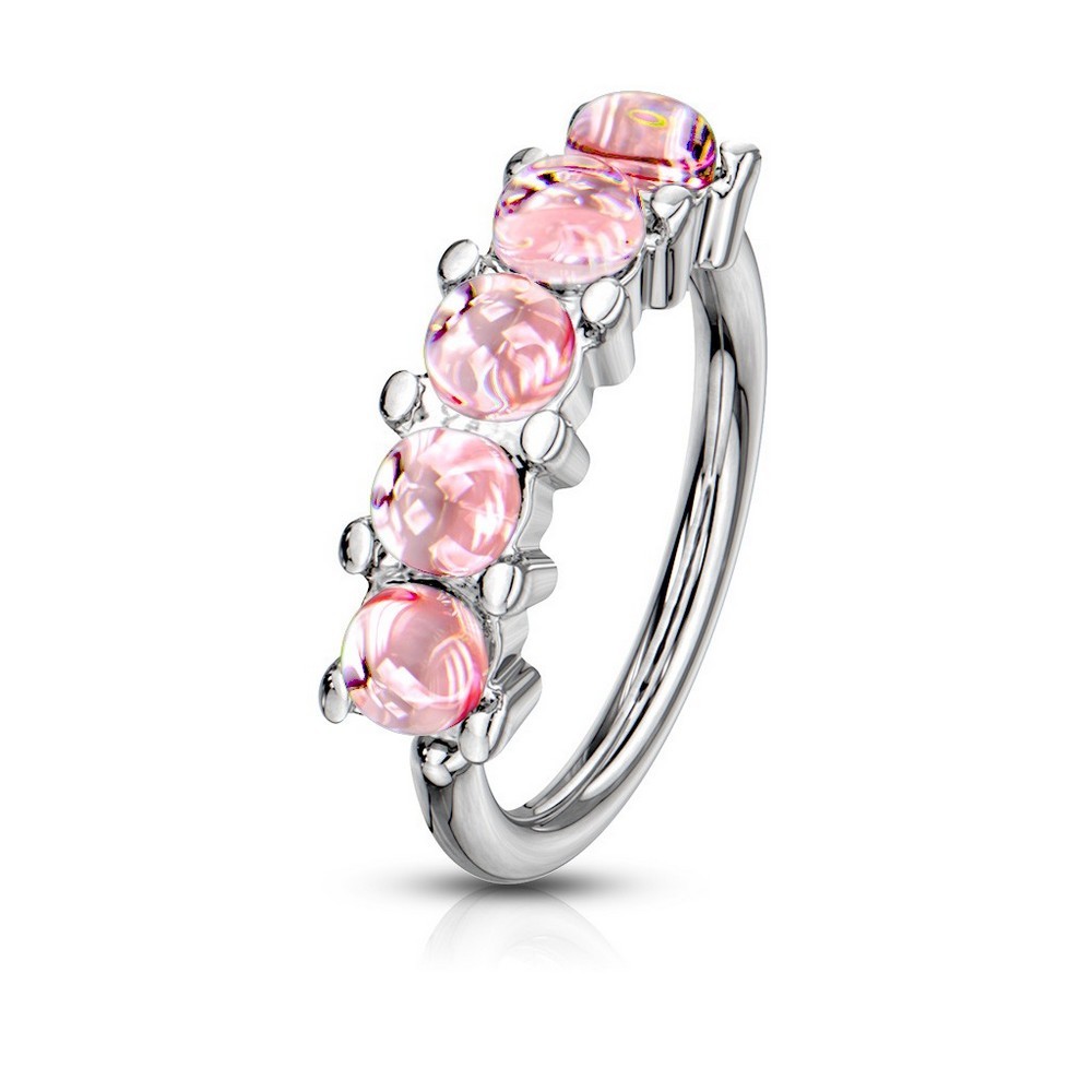 Piercing anneau pour cartilage, arcade, nez 5 pierres éclairante bordée tous ensemble en acier chirurgical 316L - rose