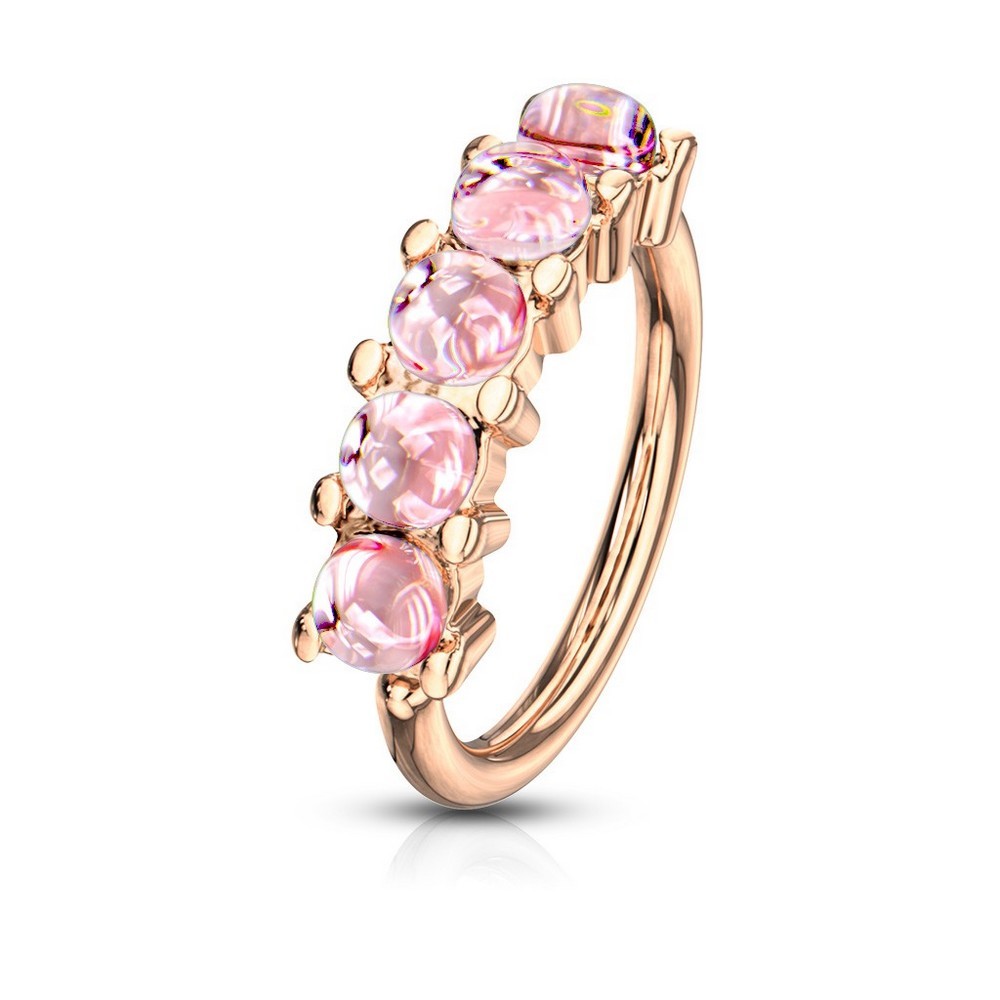Piercing anneau pour cartilage, arcade, nez 5 pierres éclairante bordée tous ensemble en acier chirurgical 316L - Rose Gold/rose