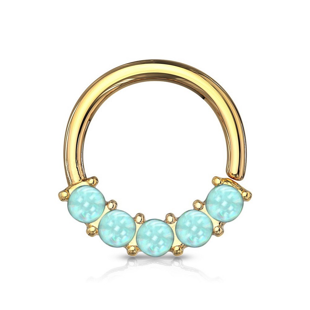 Piercing anneau pour cartilage, arcade, nez 5 pierres éclairante sur face en acier chirurgical 316L - Gold/bleu