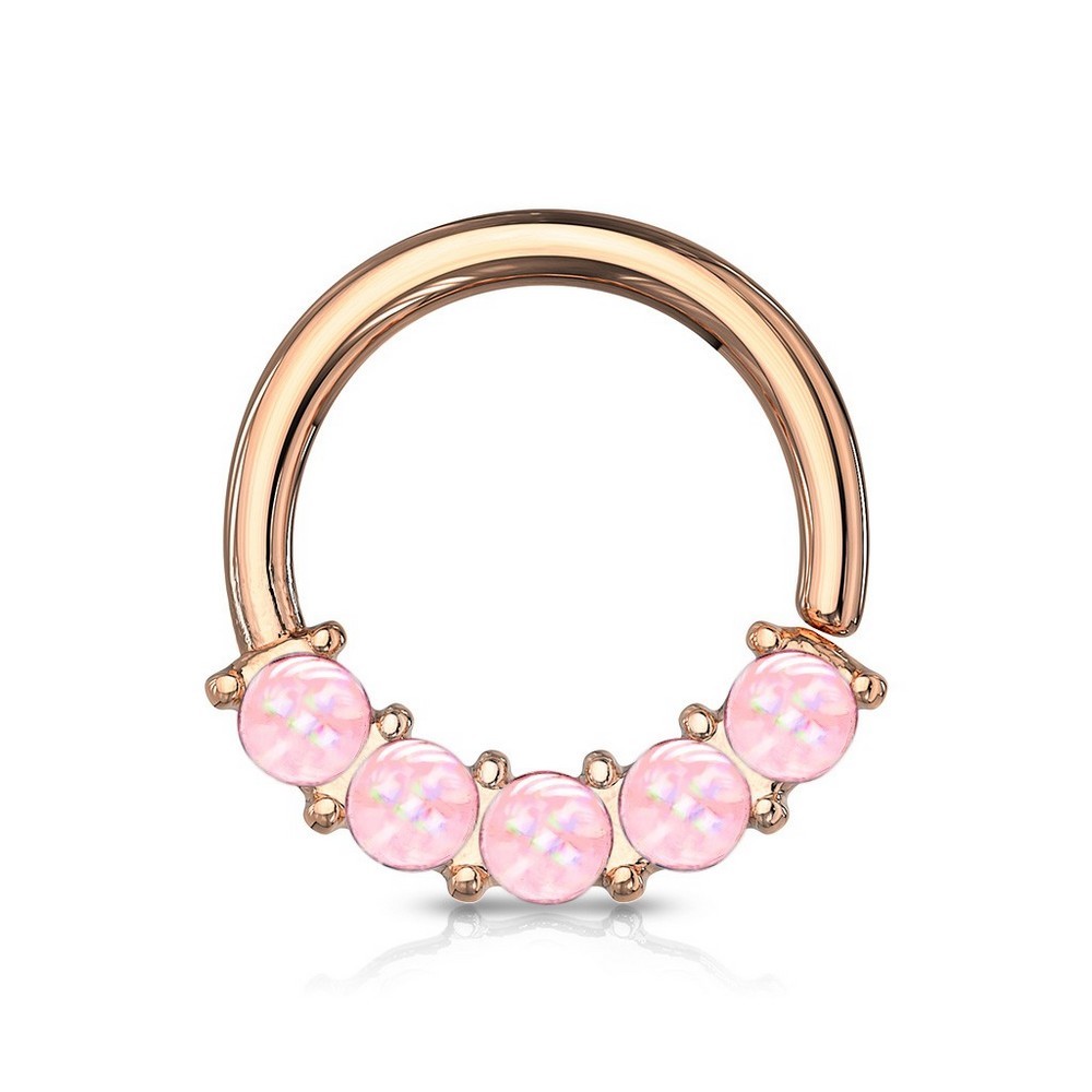 Piercing anneau pour cartilage, arcade, nez 5 pierres éclairante sur face en acier chirurgical 316L - Rose Gold/rose