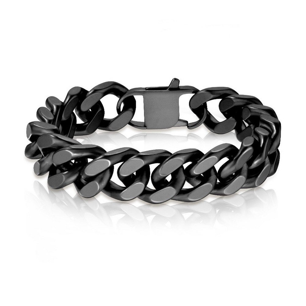 Bracelet noir mat carré en acier inoxydable bracelet gourmette 