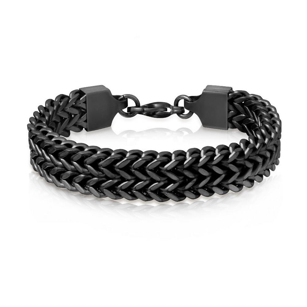 Bracelet noir mat double rang en acier inoxydable chaîne blé 