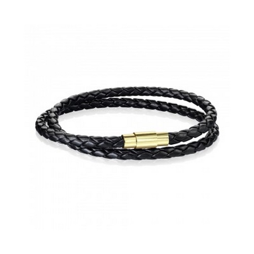 Bracelet wrap double cordon tressé noir bolo gold ip avec fermoir en acier inoxydable 