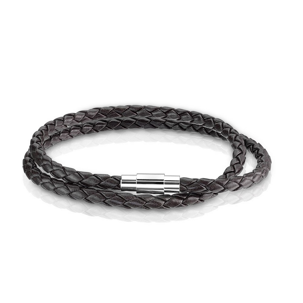 Bracelet wrap double dark brown bolo cordon tressé en acier inoxydable magnétique 
