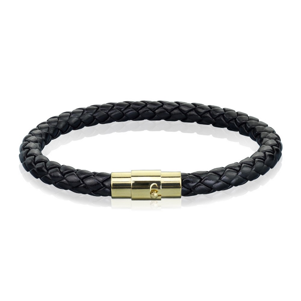 Bracelet cordon tressé noir bolo gold ip avec fermoir en acier inoxydable 