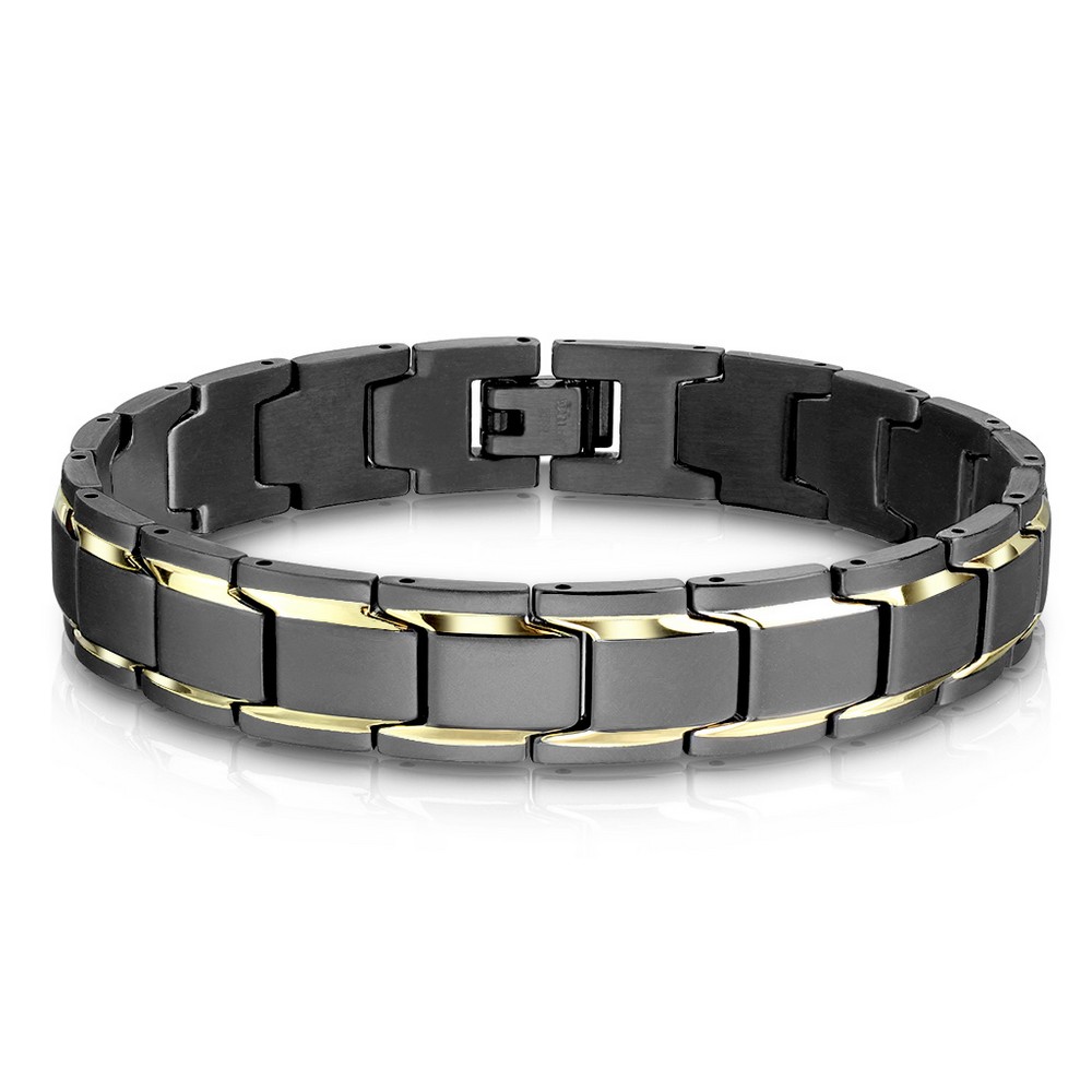 Bracelet noir mat avec de l'or liens paré en acier inoxydable 