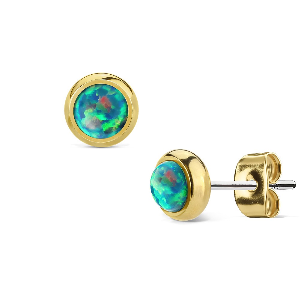 Paire de boucles d'oreille lunette sertie d'Opale Gold IP - Opal vert