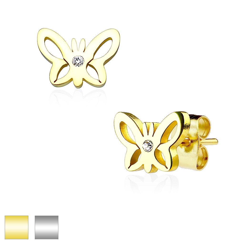 Paire de boucles d'oreille Papillon creux avec Crystal Centre - Gold