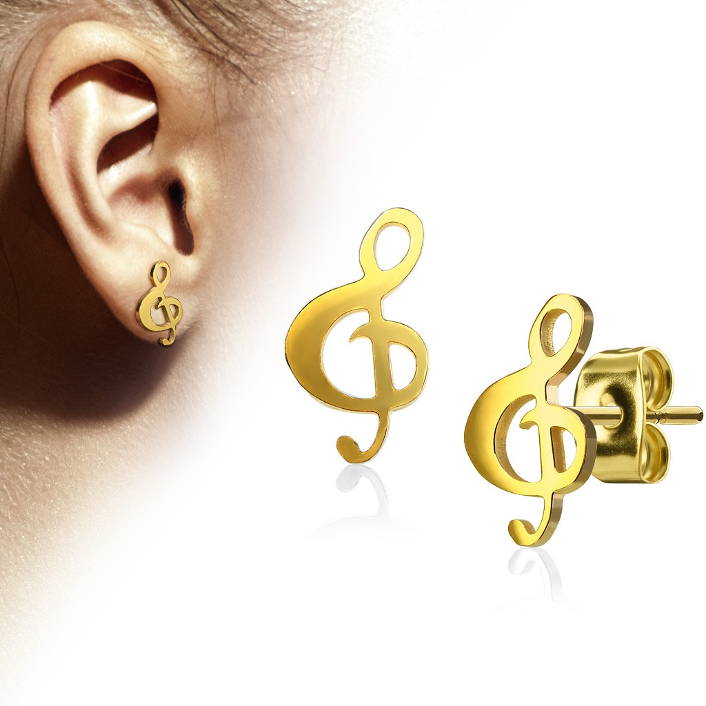 Paire de boucles d'oreille clef Musique poli à la main - Gold